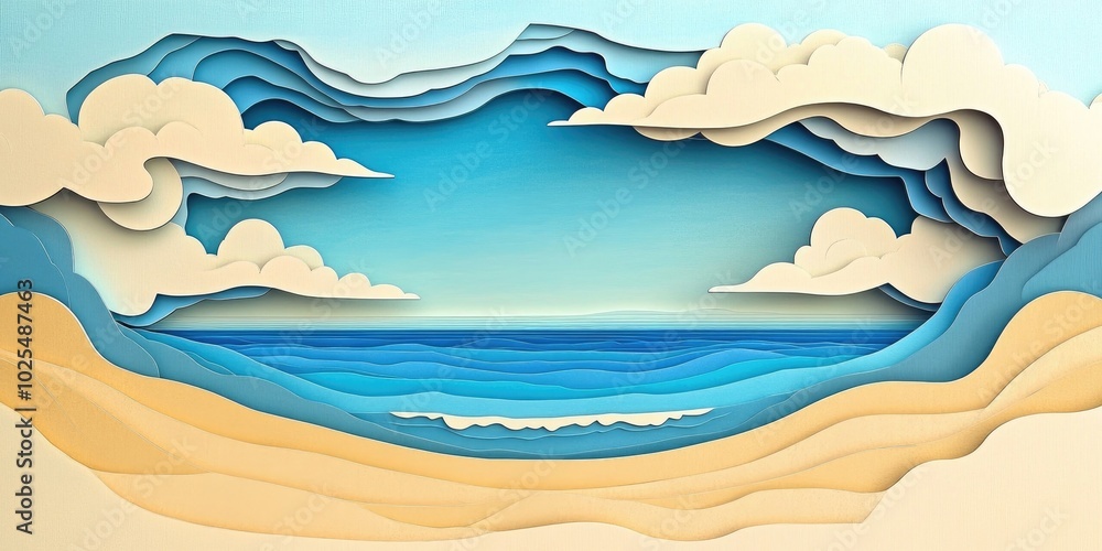 Sandy beach with sea, clouds, blue sky, and horizon in a coastal setting, Coastal oasis with sandy beach sea and blue sky horizon Sandy beach with sea, clouds, blue sky, and horizon in a coastal setting, Coastal oasis with sandy beach sea and blue sky horizon