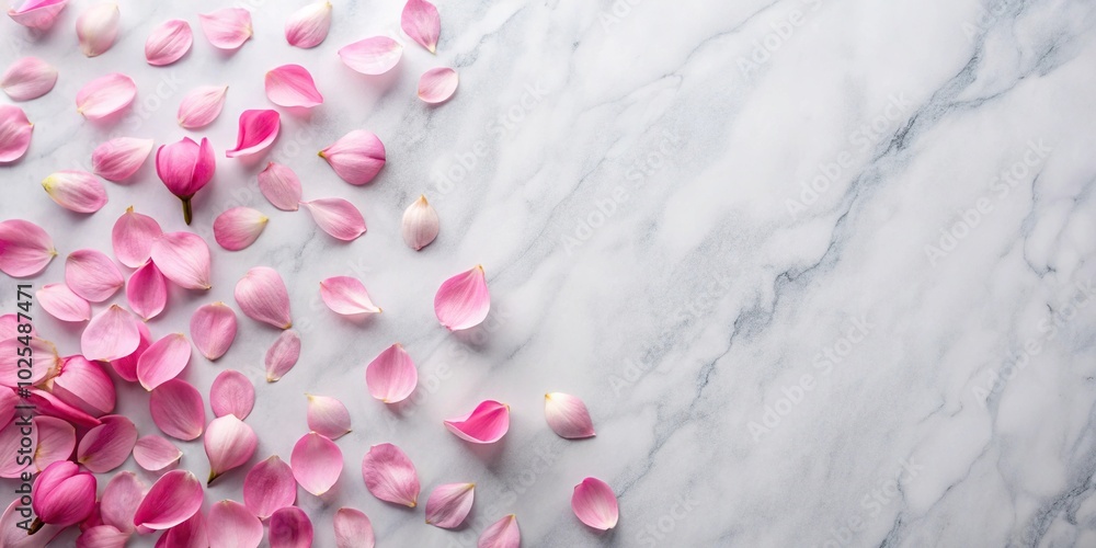 Minimalist pink blossom petal breeze on marble canvas background Minimalist pink blossom petal breeze on marble canvas background