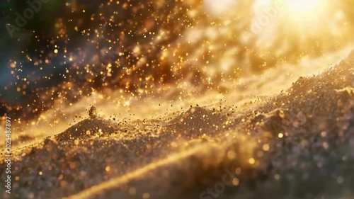 Golden sand shimmering with floating dust particles
