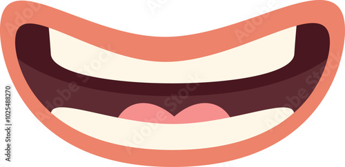 Cartoon mouth showing teeth and tongue is smiling widely