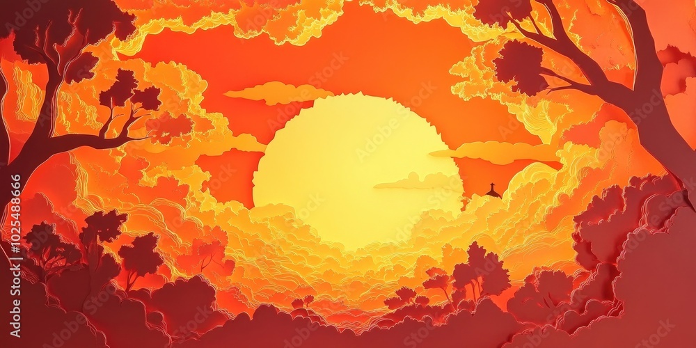 Sunset with a vibrant orange sky in the evening, Vibrant orange sunset sky in the evening Sunset with a vibrant orange sky in the evening, Vibrant orange sunset sky in the evening