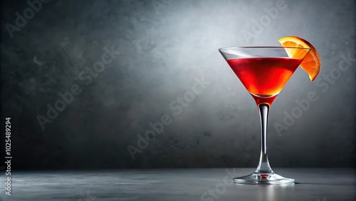 Minimalist red cocktail with orange twist in martini glass photo