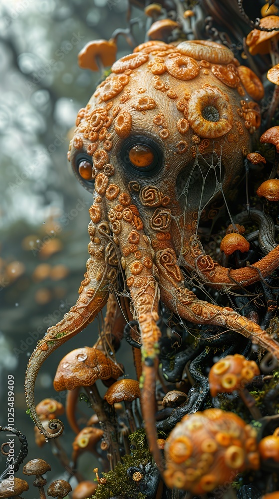Fototapeta premium Surreal Mushroom Creature in a Forest
