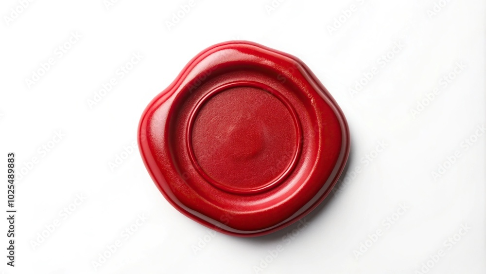 Minimalist red wax seal on white background with empty area Minimalist red wax seal on white background with empty area