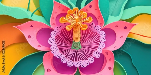 The reproductive structure of a plant, featuring reproductive organs like stamens and carpels, usually encased in vibrant petals and supported by green sepals photo