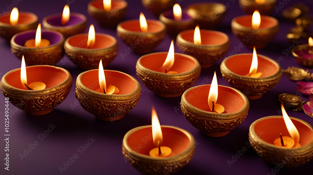 Diwali burning candles on a dark background Diwali burning candles on a dark background