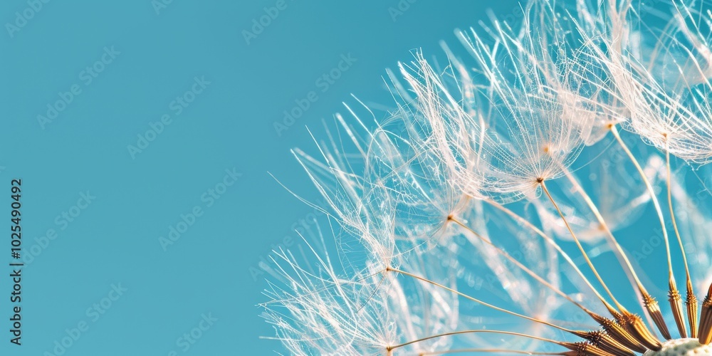 Obraz premium A Delicate Dandelion Seed Head Against a Vibrant Blue Sky.