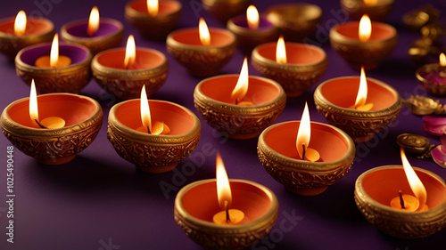 Diwali burning candles on a dark background