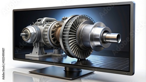 A Powerful Turbine Engine Displayed on a Modern Monitor, Emphasizing the Intersection of Technology and Engineering