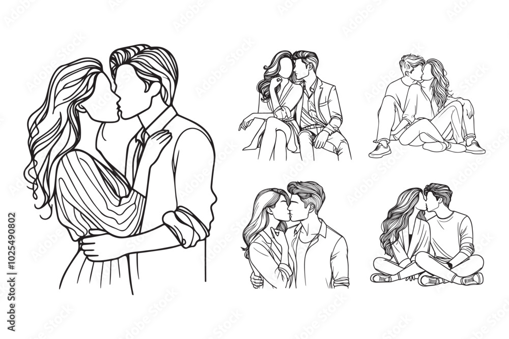 Fototapeta premium SampleClipart featuring a couple kissing in a minimalist line art style