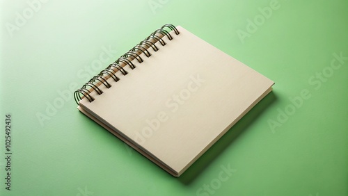 Minimalist spiral bound notebook on green background photo