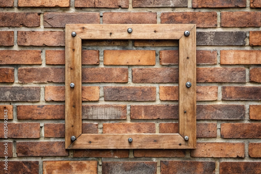 Minimalist square frame on weathered brick wall background