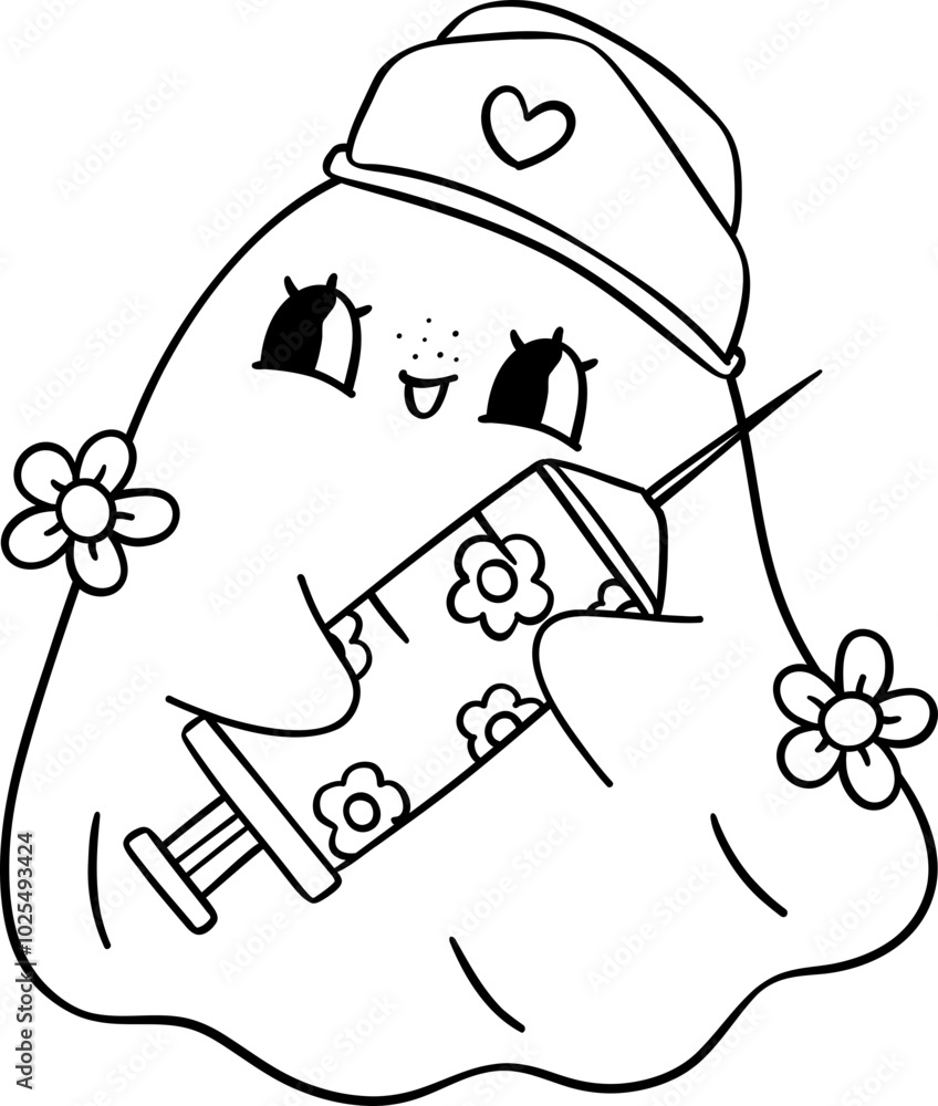 ghost nurse with syringe doodle outline ghost nurse with syringe doodle outline
