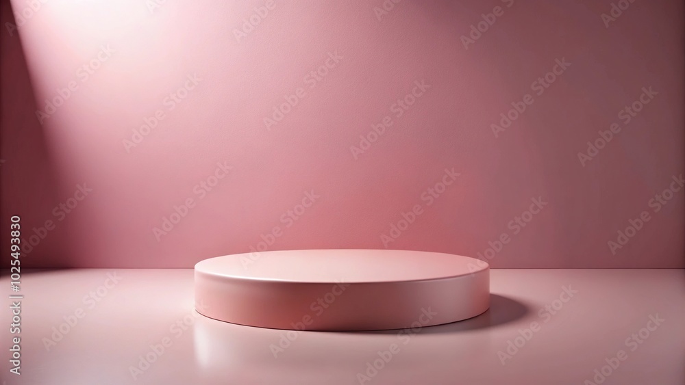 Minimalist studio look with pink round podium and soft lighting Minimalist studio look with pink round podium and soft lighting
