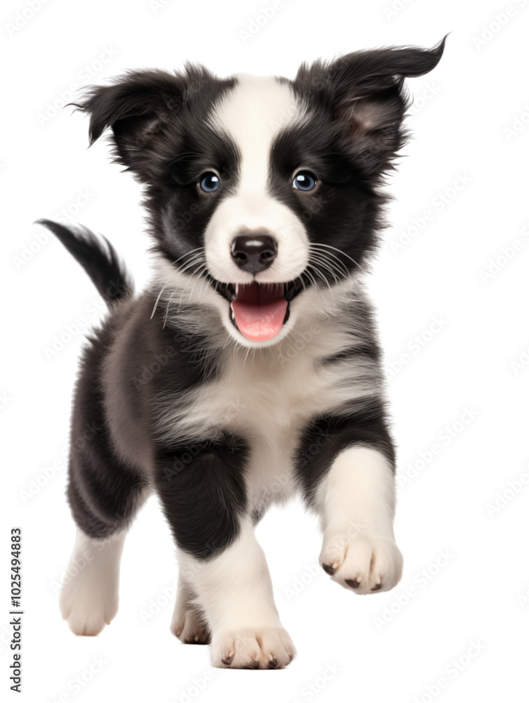 Fototapeta premium Playful Border Collie Puppy Running With Happy Expression