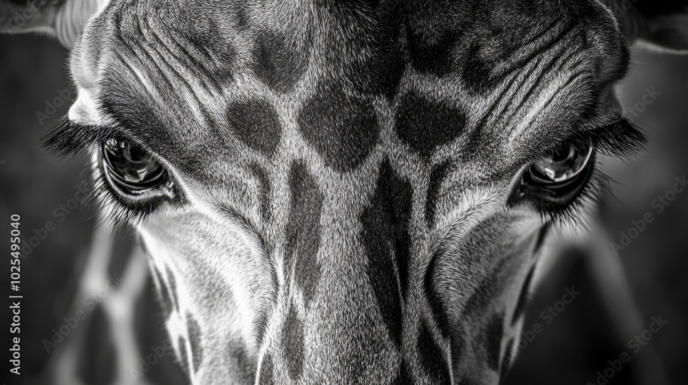 Naklejka premium Close-up of a Majestic Giraffe in Black and White