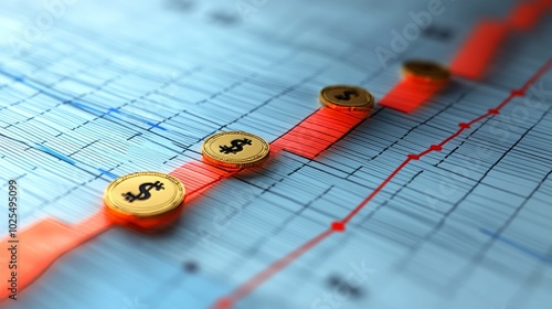 Wallpaper Mural A financial graph with dollar coins, illustrating market trends and investment growth. Torontodigital.ca