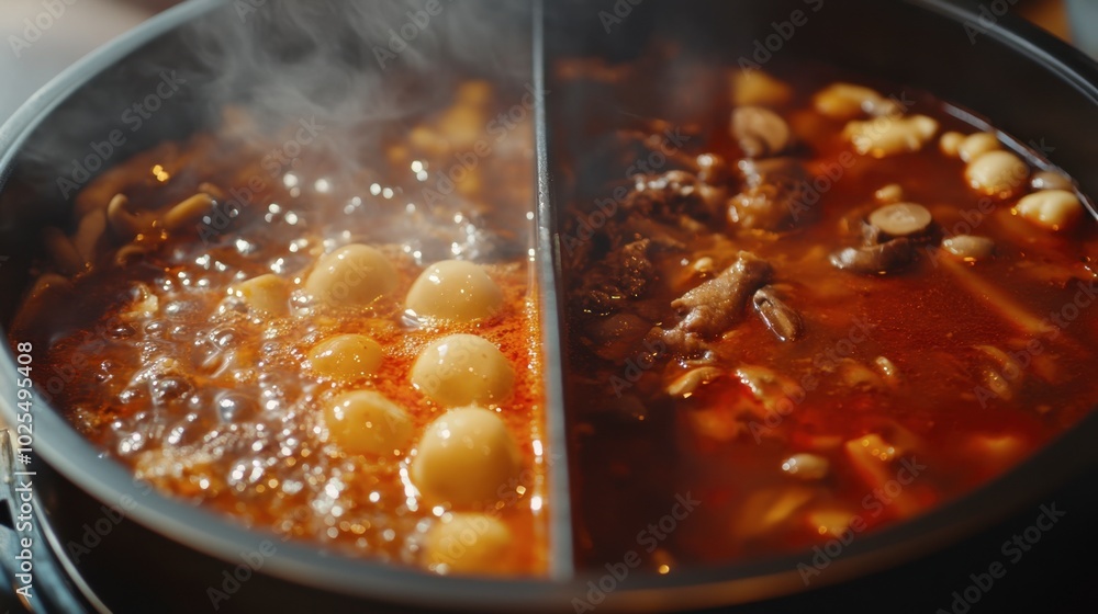 Delicious Hot Pot with Broth and Ingredients Delicious Hot Pot with Broth and Ingredients