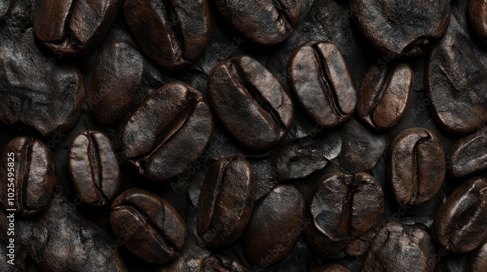 An artistic close-up of coffee beans arranged in a seamless pattern, highlighting their glossy exteriors and rough textures. The background features a soft focus An artistic close-up of coffee beans arranged in a seamless pattern, highlighting their glossy exteriors and rough textures. The background features a soft focus