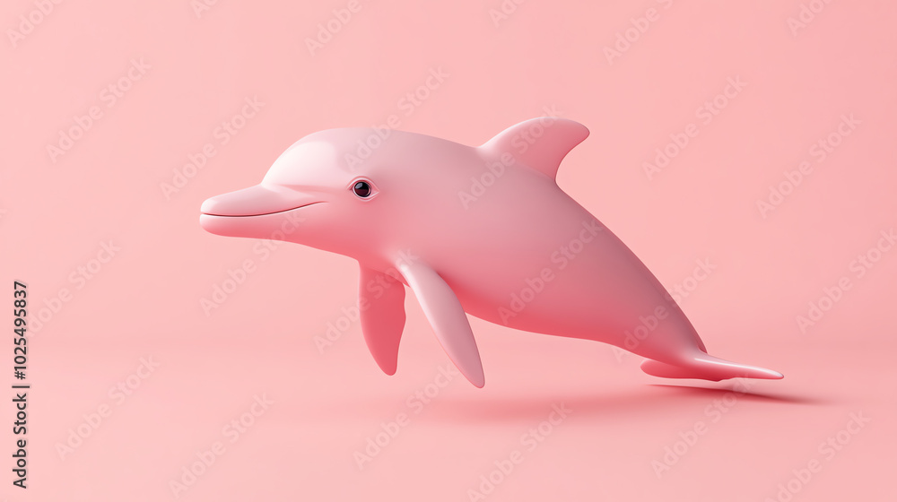 A playful pink dolphin model on a soft pink background, showcasing its sleek body and adorable features in a whimsical and cheerful design. A playful pink dolphin model on a soft pink background, showcasing its sleek body and adorable features in a whimsical and cheerful design.