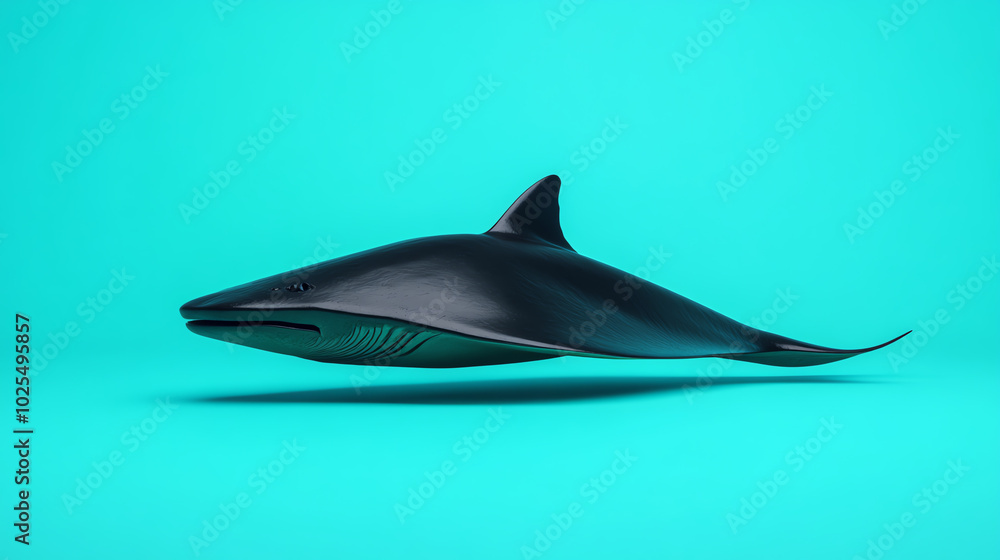 A sleek, stylized black shark model against a vibrant turquoise background, showcasing aquatic beauty and design. A sleek, stylized black shark model against a vibrant turquoise background, showcasing aquatic beauty and design.