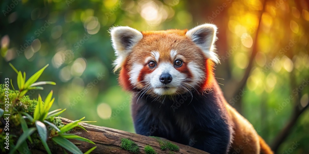 Fototapeta premium Cute red panda climbing in the forest