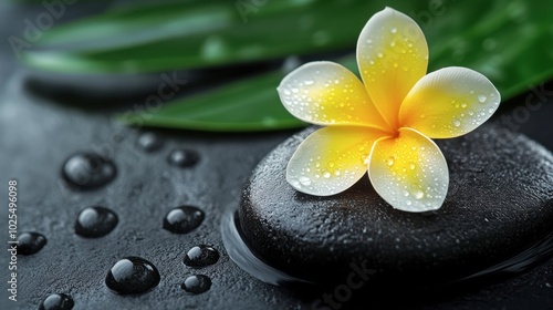 Tranquil Flower and Stone with Water Drops