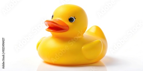 Cute rubber duck toy on white background