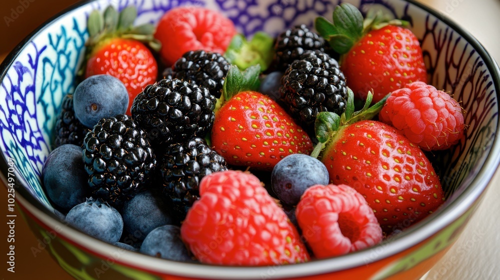 Fresh Berries in a Colorful Bowl Fresh Berries in a Colorful Bowl