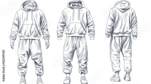 Line Drawing of a Man Wearing a Hoodie and Sweatpants