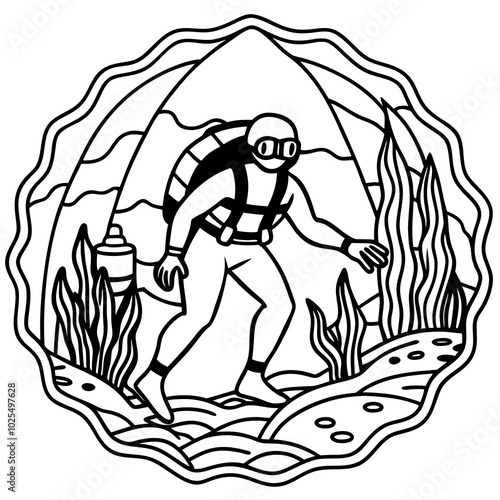 Silhouette of a scuba diver exploring underwater caves