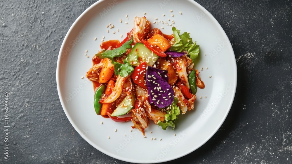 Fresh Colorful Salad with Vegetables and Dressing Fresh Colorful Salad with Vegetables and Dressing