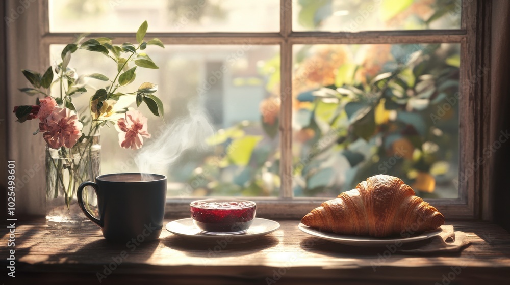 Cozy Morning with Coffee and Pastry by the Window Cozy Morning with Coffee and Pastry by the Window