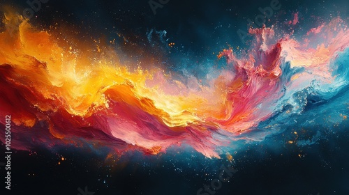 Vivid Abstract Swirl of Fiery and Cool Tones in Cosmic Dance