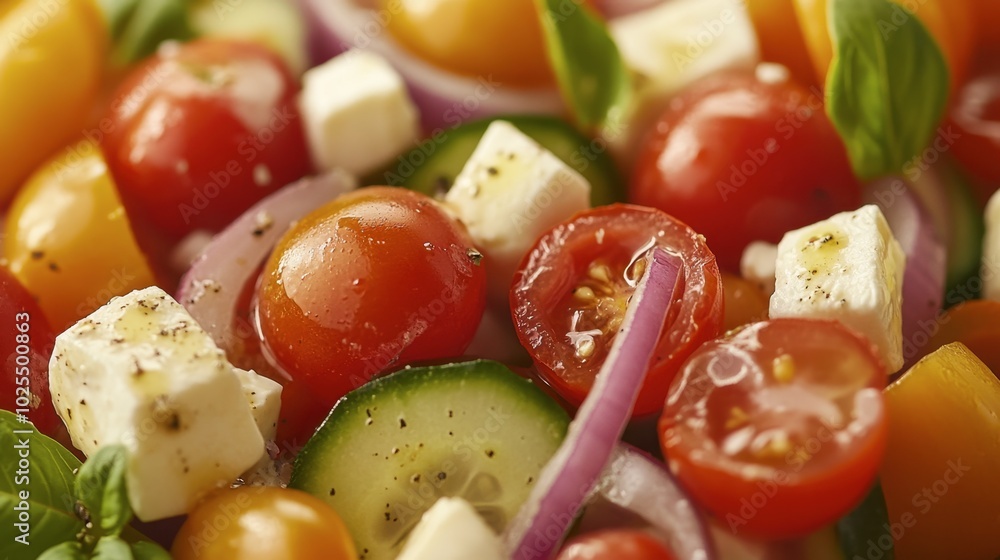 Fresh Colorful Vegetable Salad with Cheese Cubes Fresh Colorful Vegetable Salad with Cheese Cubes