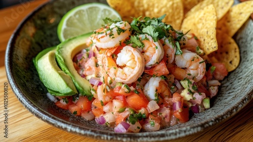 Fresh Shrimp Ceviche with Avocado and Tortilla Chips