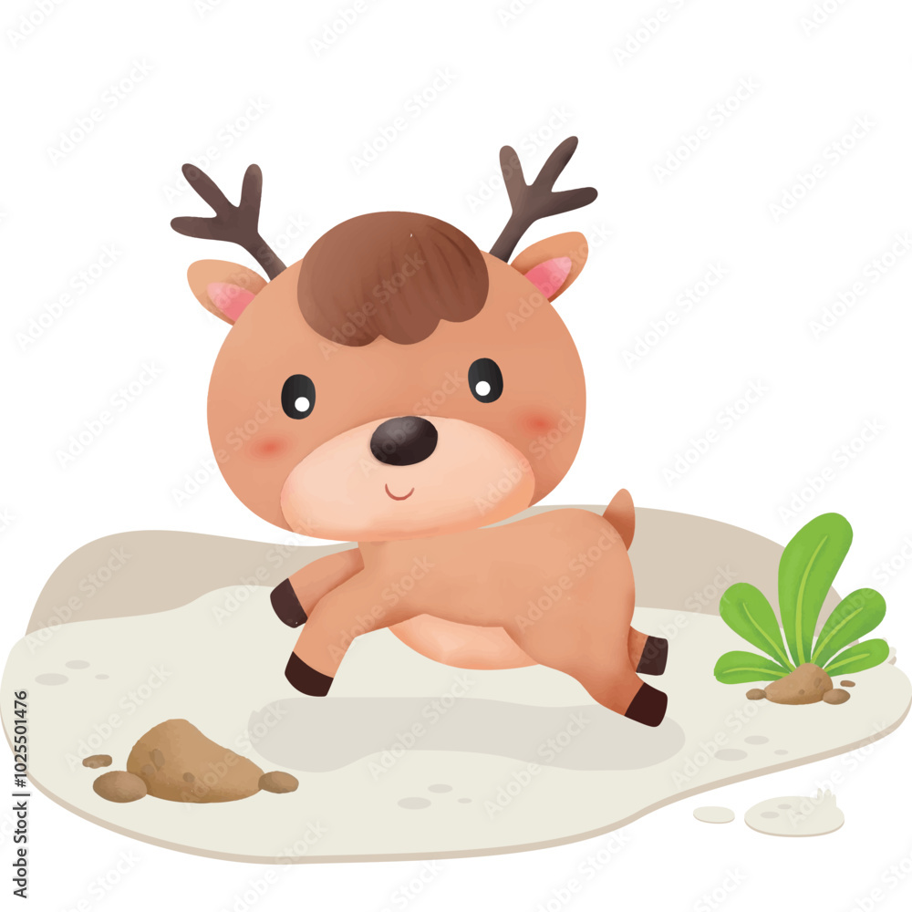 Fototapeta premium Cute Jumping deer with jungle background