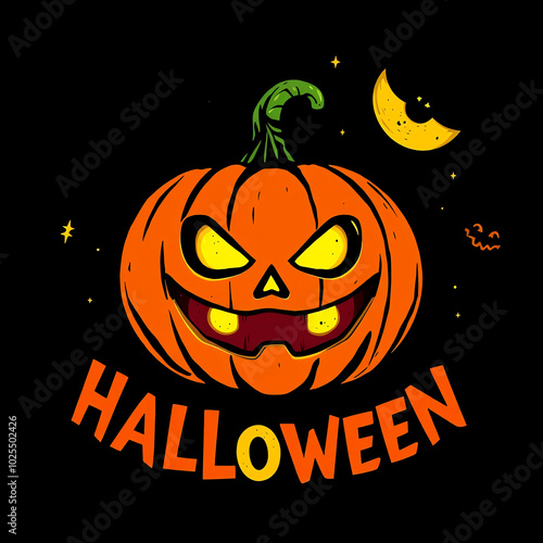 halloween pumpkin illustration on black background