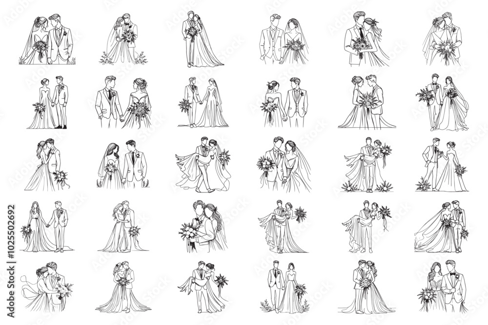 Bundle Line Art Romantic Wedding romantic couple Black and White Illustration Hand Drawn Clipart Bundle Line Art Romantic Wedding romantic couple Black and White Illustration Hand Drawn Clipart