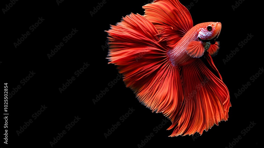 Red Betta Fish with Flowing Fins Red Betta Fish with Flowing Fins