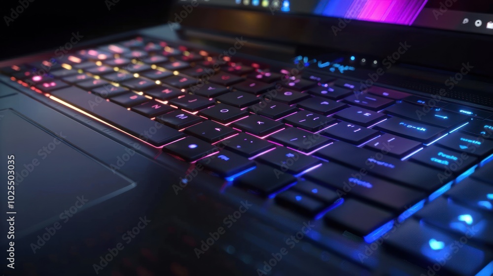 Close-up of a Laptop Keyboard with RGB Backlighting Close-up of a Laptop Keyboard with RGB Backlighting