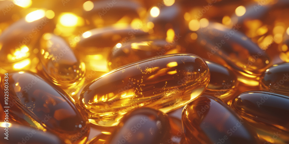 A close up shot of multiple fish oil softgels, generative AI A close up shot of multiple fish oil softgels, generative AI