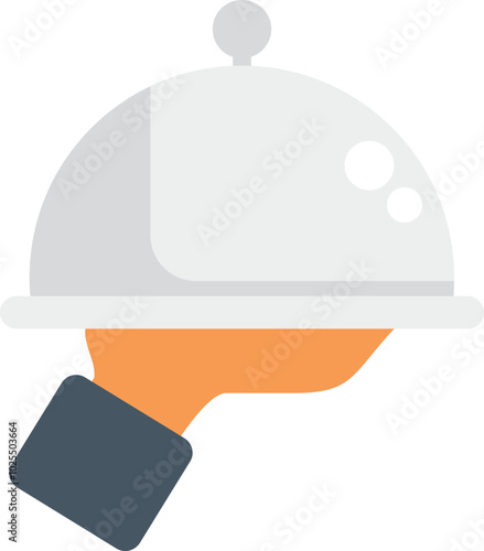 Waiter hand holding a silver platter or cloche, concept of restaurant service and fine dining experience