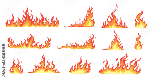 Fire borders, fire flames symbol, blazing dividers, hot flaming banners