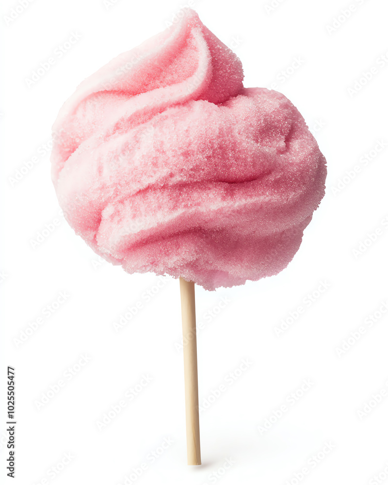 Fluffy pink cotton candy on a stick, isolated on a white background. Fluffy pink cotton candy on a stick, isolated on a white background.