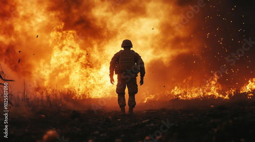 a soldier with bomb  in battlefield