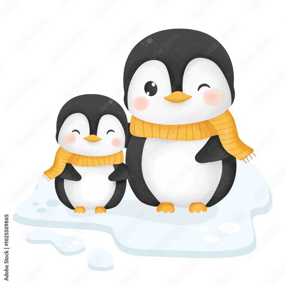 Naklejka premium Cute Penguin Animal Character Vector Watercolor