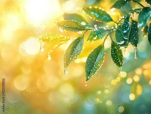 Wallpaper Mural Dew Drops on Leaves. Torontodigital.ca