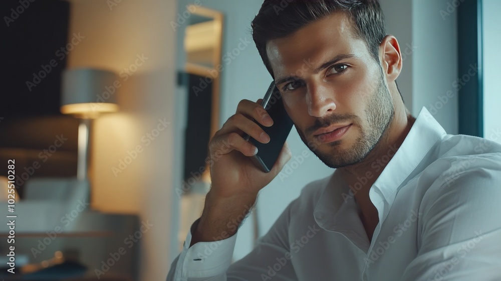 Man on call in office. Man on call in office.