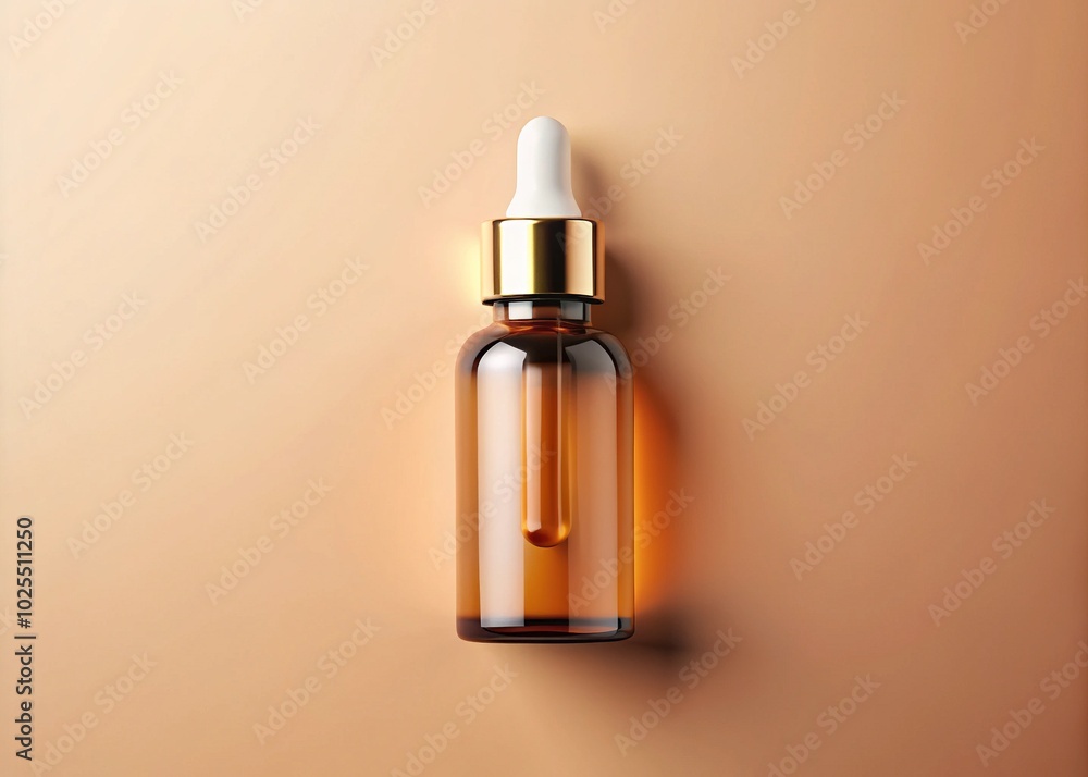 Aerial View of Dropper Bottle for Medicine or Cosmetics with Blank Label Space for Custom Design Aerial View of Dropper Bottle for Medicine or Cosmetics with Blank Label Space for Custom Design